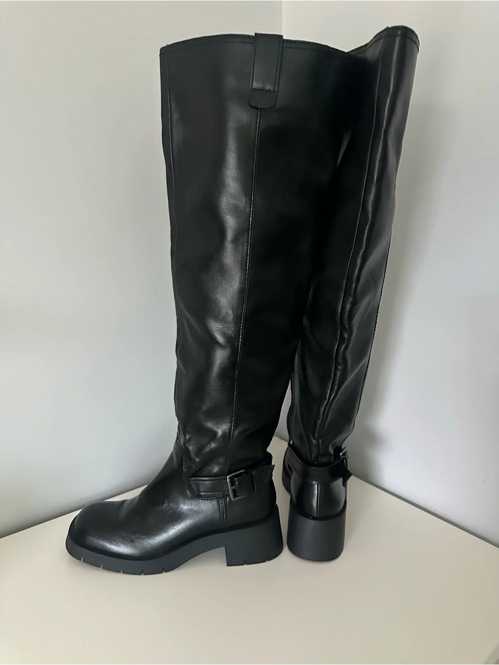Zara Black Over-the-Knee Leather Boots